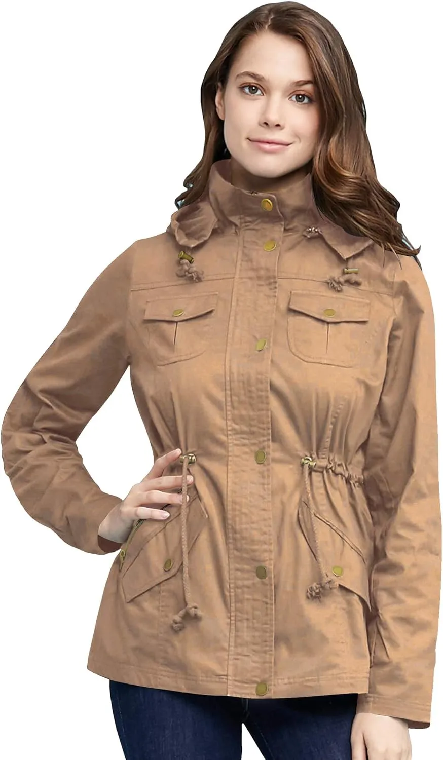 Made By Johnny Women's Casual Military Anorak Jacket Safari Utility - Lightweight Detachable Hoodie