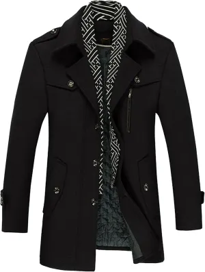 Maiyifu-GJ Men Stylish Scarf Single Breasted Wool Blend Coat Thick Winter Warm Slim Fit Coat Business Top Trench Overcoat
