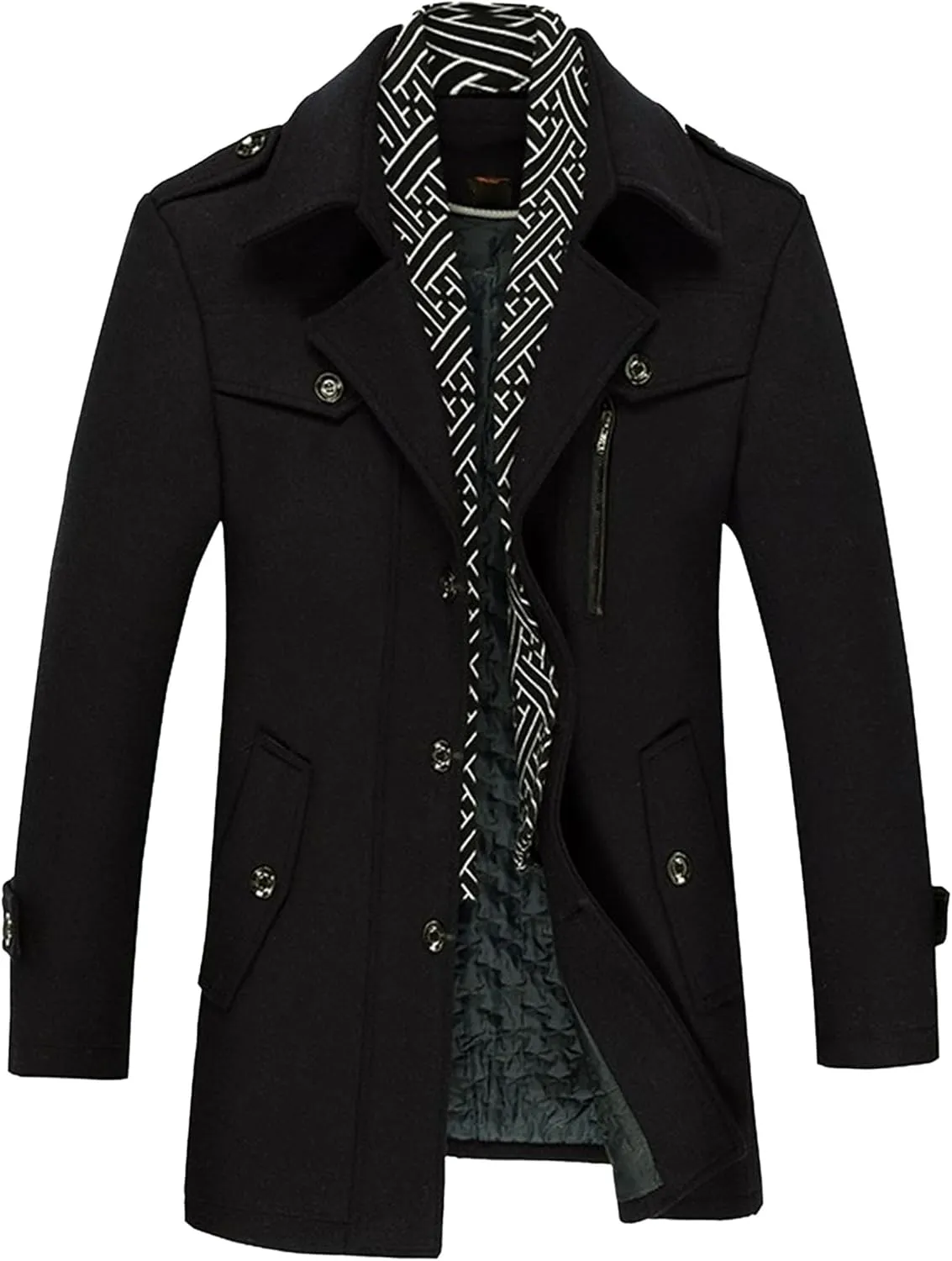Maiyifu-GJ Men Stylish Scarf Single Breasted Wool Blend Coat Thick Winter Warm Slim Fit Coat Business Top Trench Overcoat