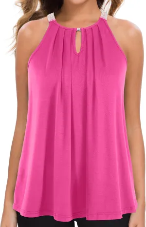 MANER Women's Tank Top Casual Halter Top Summer Flowy Cami Loose Fit Sleeveless Shirts