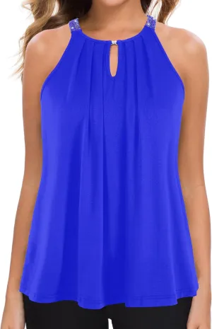 MANER Women's Tank Top Casual Halter Top Summer Flowy Cami Loose Fit Sleeveless Shirts