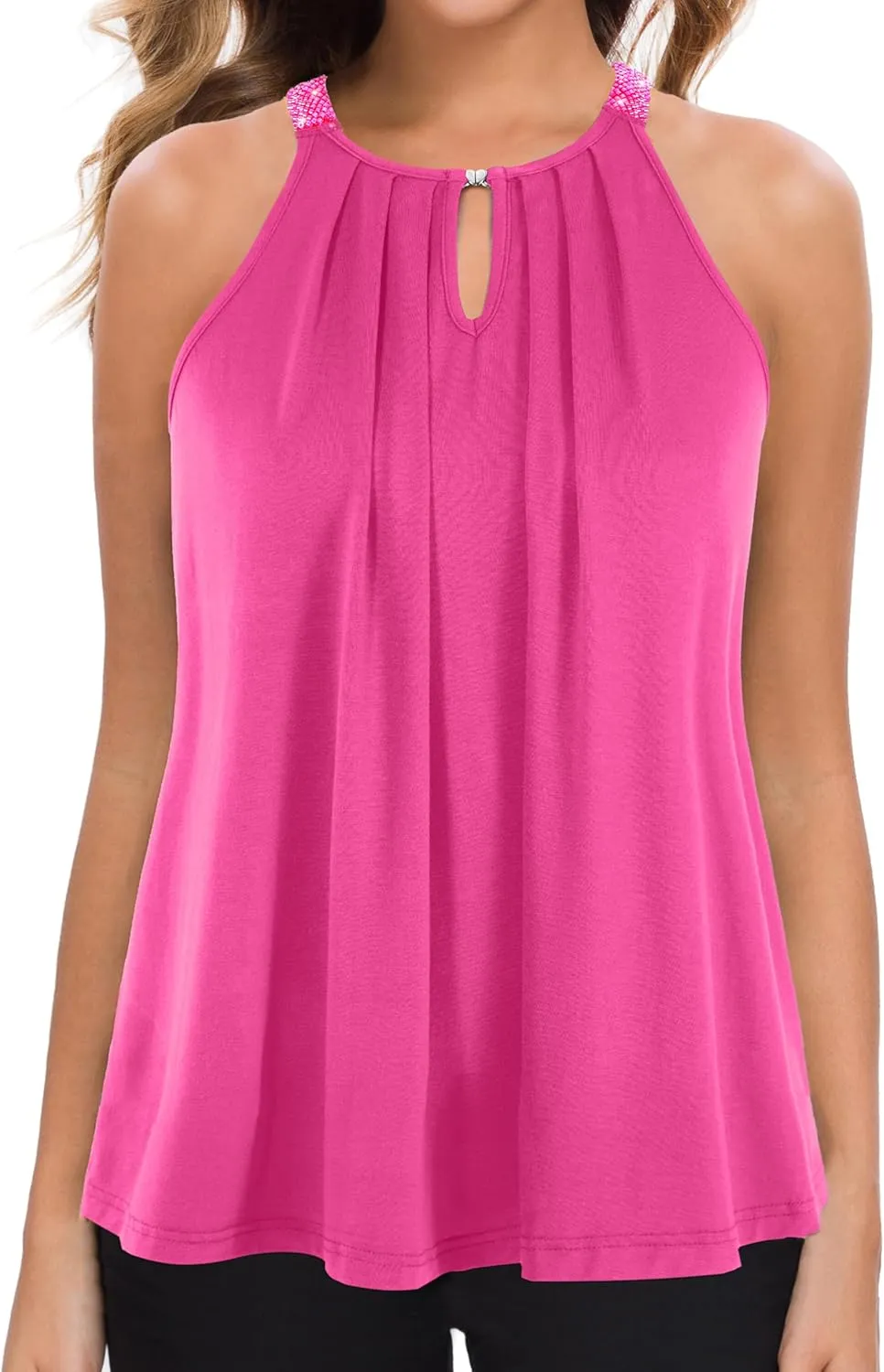 MANER Women's Tank Top Casual Halter Top Summer Flowy Cami Loose Fit Sleeveless Shirts