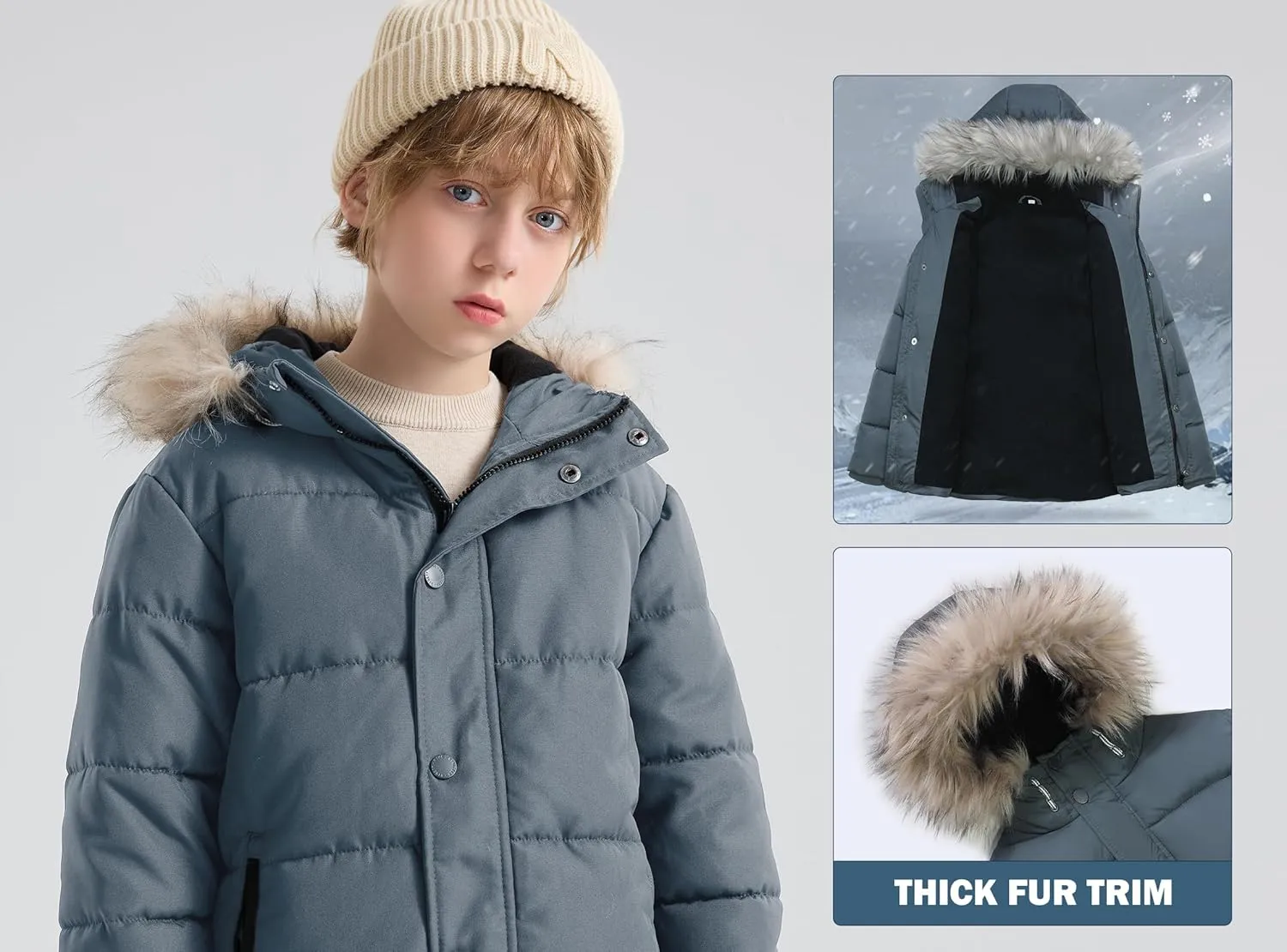 maoo garden Boys Winter Coat Kids Heavyweight Sherpa Lined Jacket Cotton Windproof Anorak Jacket