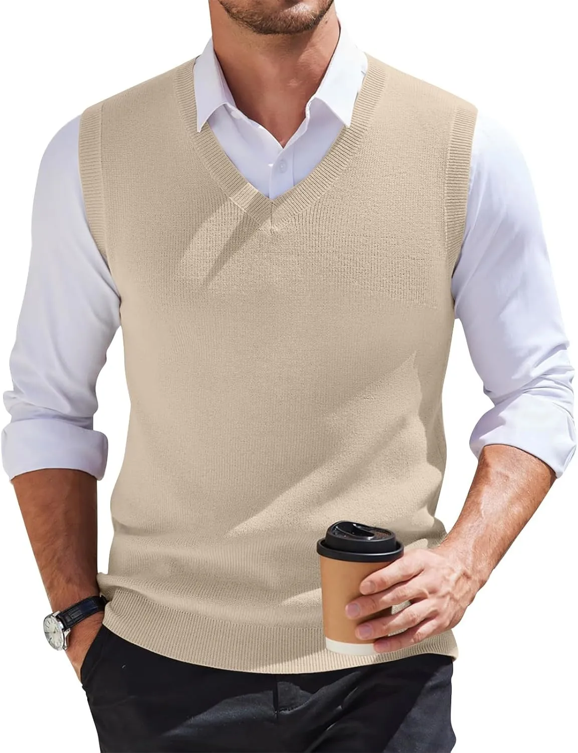 Men Vest Sleeveless 2025 Lightweight Vest Sweater Business Work V Neck Solid Pullover Relaxed Fit Knitted Tops