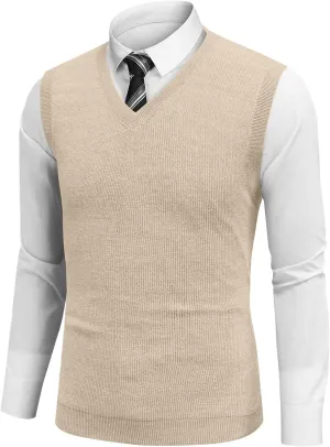 Men Vest Sleeveless 2025 Lightweight Vest Sweater Business Work V Neck Solid Pullover Relaxed Fit Knitted Tops