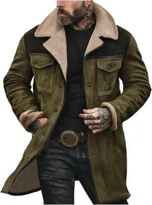 Men Vintage Suede Jacket Plush Collar Coats Faux Leather Jacket Men Zip Up Motorcycle Jacket Coats Retro Tops