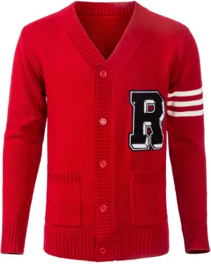 Men's 1950's Letterman Cardigan Sweater Hip Hop 50s Cardigan Sweater V-Neck Long Sleeve Cardigan Winter Sweater