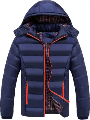 Mens Autumn and Winter Fashion Casual Solid Color Zipper Pocket Cotton Padded Jacket Coat Down Jacket for Men
