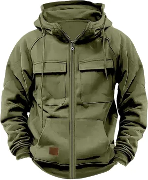 Men's Black Hoodie Sweatshirt Sleeved Zip Up Jacket Tops Outdoor Work Jackets For Men Graphic Sweatshirt Size 48