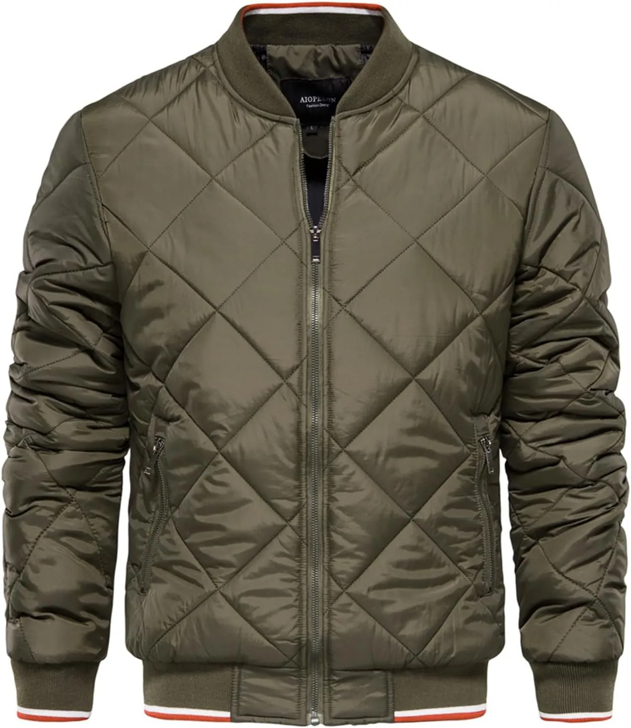 Men's Bomber Jacket Collar Solid Color Zipper Cotton-Padded Jacket Casual Fall Winter Military Coats Outwear