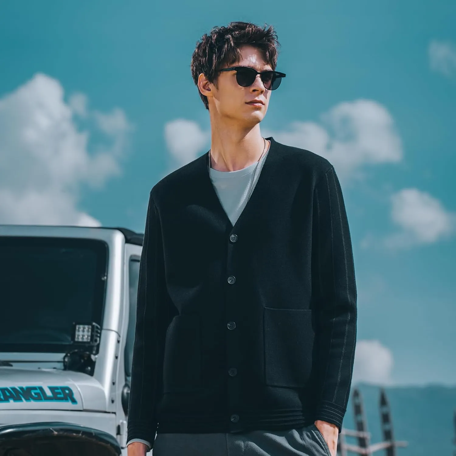 Men's Cardigan Wool Sweater Trend Cool Wool Sweater Men's Coat Spring and Autumn Knitted Sweater