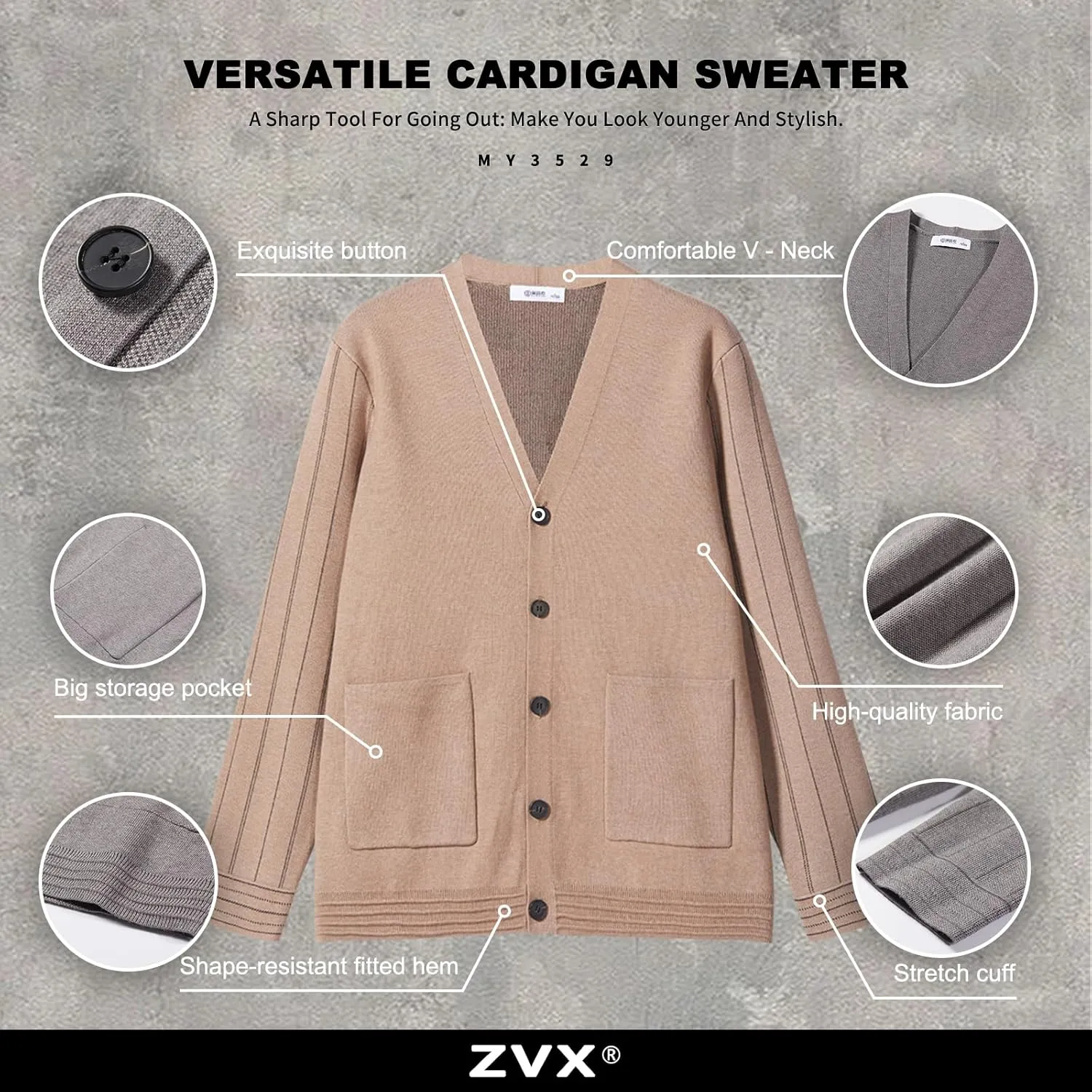 Men's Cardigan Wool Sweater Trend Cool Wool Sweater Men's Coat Spring and Autumn Knitted Sweater