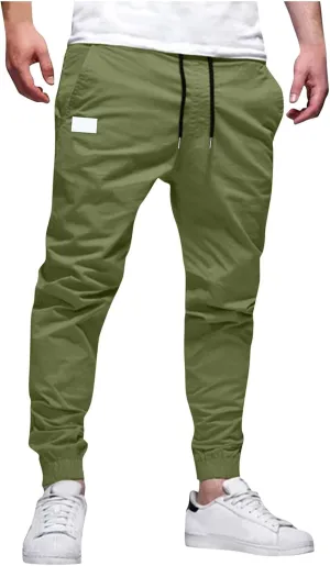 Mens Cargo Joggers Pants Casual Twill Chino Cotton Elastic Drawstring Outdoor Hiking Sweatpants Pants
