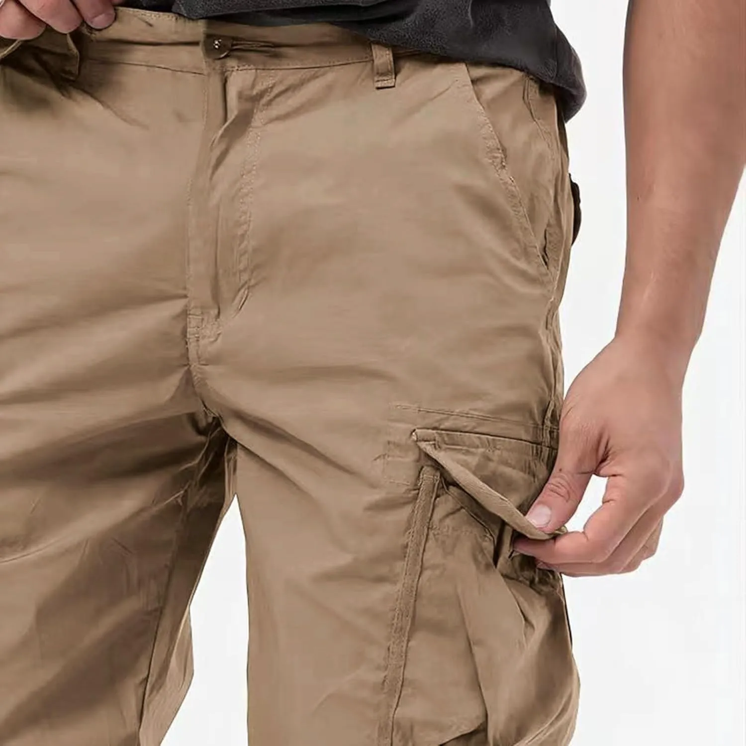 Men's Cargo Pants Cotton Casual Hiking Joggers Slim Fit Stretch Lightweight Work Trousers with Pocket Drawstring Waist