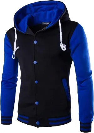 Men's Casual Hooded Varsity Jacket Slim Fit Baseball Jacket Sports Button Brushed Lightweight Warm Winter Coats