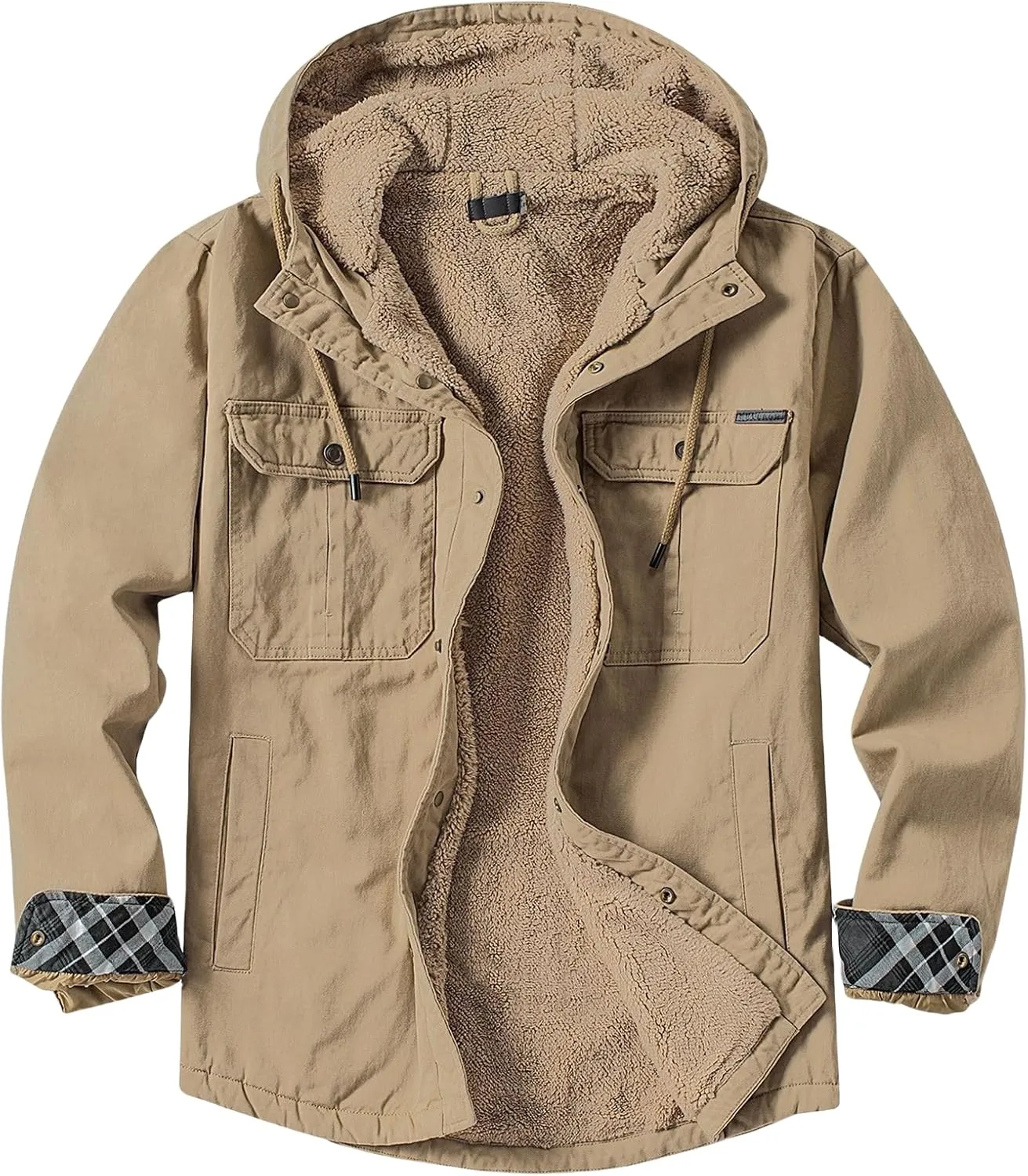 Mens Casual Padded Lambswool Zipper Jackets Lapel Loose Coats Long Sleeves Thicken Jackets Cotton Warm Tops