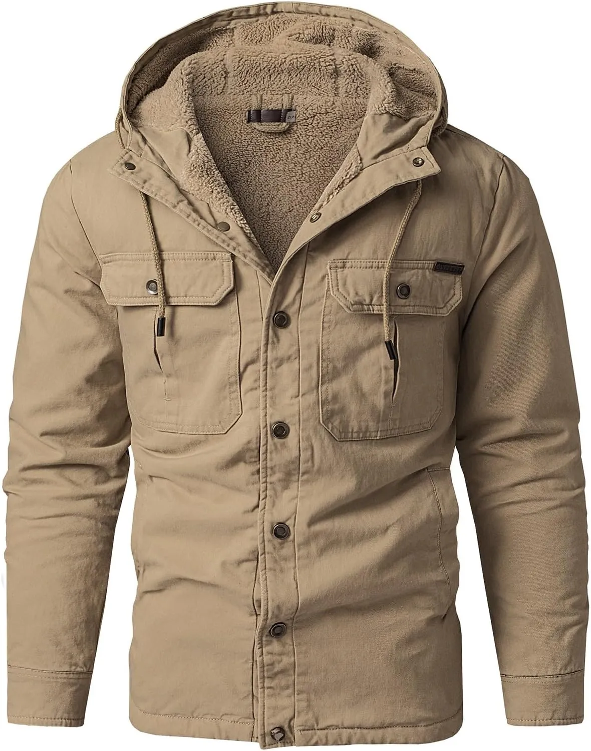 Mens Casual Padded Lambswool Zipper Jackets Lapel Loose Coats Long Sleeves Thicken Jackets Cotton Warm Tops