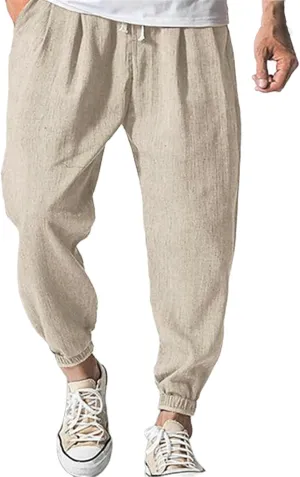 Mens Casual Pants 2025 Solid Color Comfy Summer Cotton Straight-Leg Pant Basic Comfort Outdoor Big and Tall Outfits