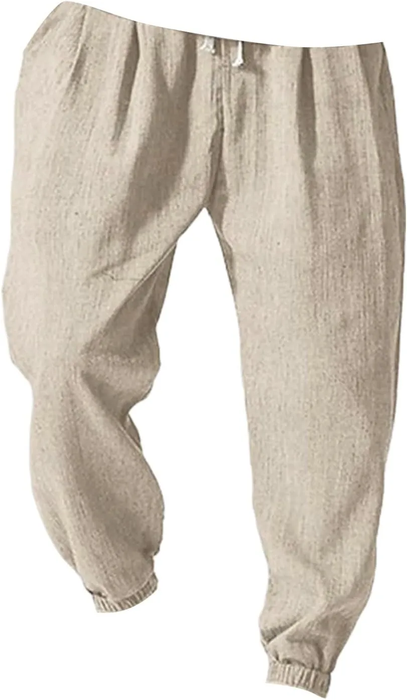 Mens Casual Pants 2025 Solid Color Comfy Summer Cotton Straight-Leg Pant Basic Comfort Outdoor Big and Tall Outfits