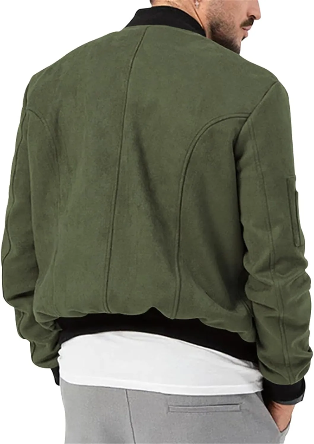Men's Casual Suede Bomber Jacket Lightweight Snap Button Down Jackets Vintage Faux Leather Jacket for Men