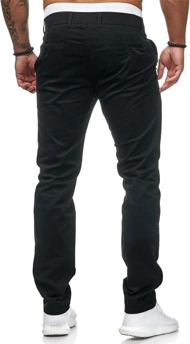 Men's Chino Pants Solid Stretch Skinny Cargo Pants Straight Leg Casual Trouser Slim Fit Tapered Trousers with Pockets