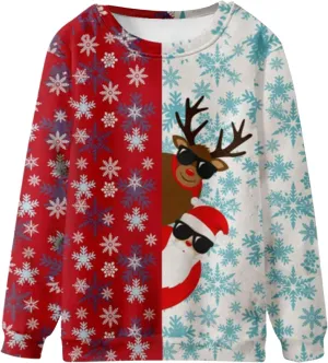 Mens Christmas Sweatshirts Festival Pullover Lightweight Crewneck Shirts Funny Long Sleeve Holiday Henley Sweater