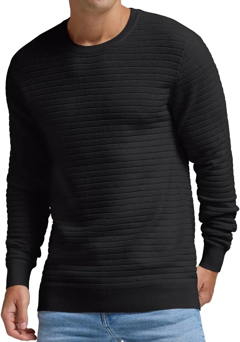 Men's Crewneck Pullover Sweater Solid Knitted Soft Long Sleeve Casual Sweater