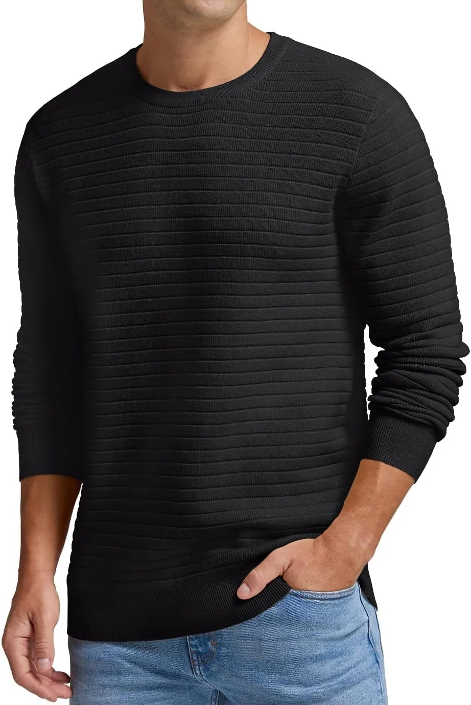 Men's Crewneck Pullover Sweater Solid Knitted Soft Long Sleeve Casual Sweater