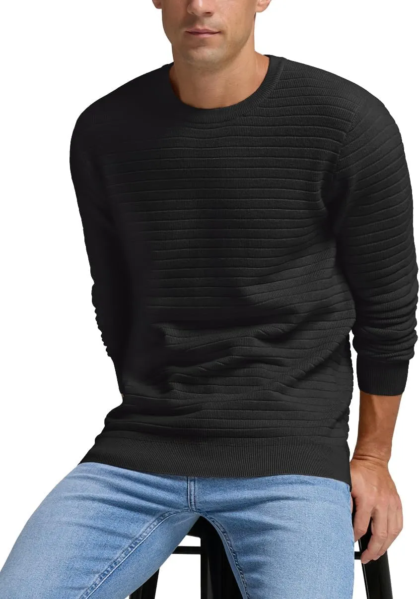 Men's Crewneck Pullover Sweater Solid Knitted Soft Long Sleeve Casual Sweater