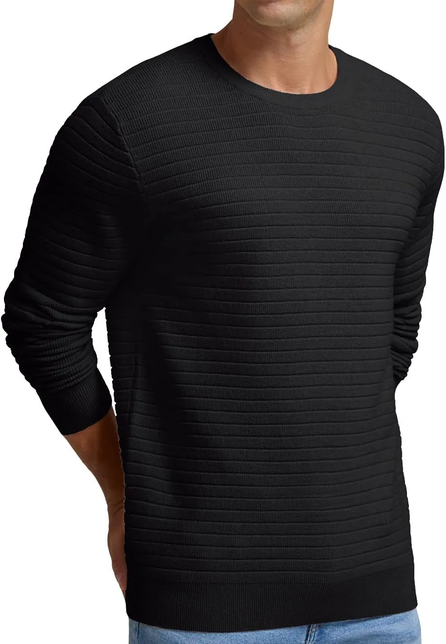 Men's Crewneck Pullover Sweater Solid Knitted Soft Long Sleeve Casual Sweater