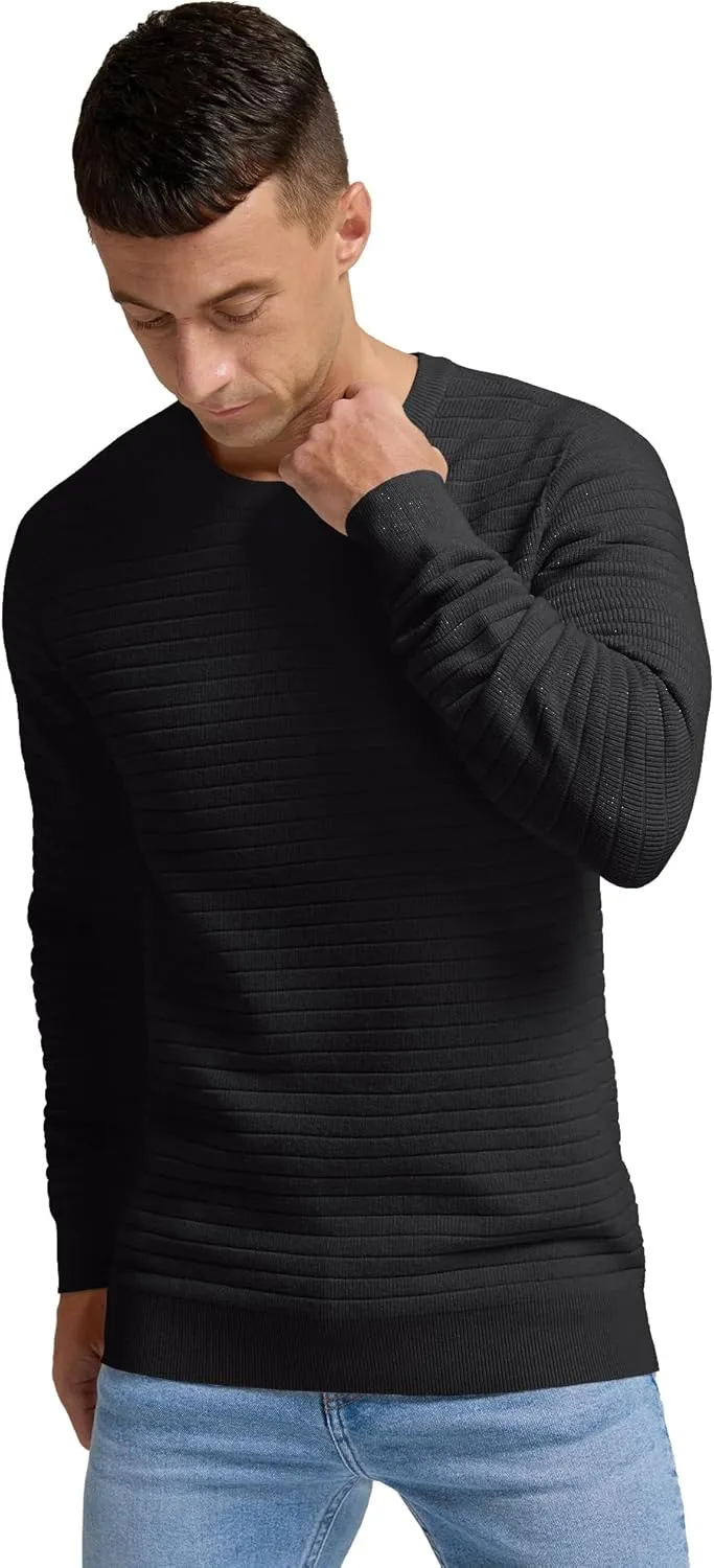 Men's Crewneck Pullover Sweater Solid Knitted Soft Long Sleeve Casual Sweater