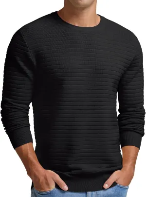 Men's Crewneck Pullover Sweater Solid Knitted Soft Long Sleeve Casual Sweater