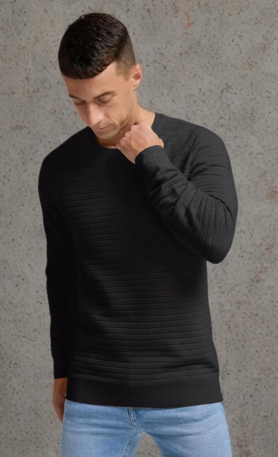 Men's Crewneck Pullover Sweater Solid Knitted Soft Long Sleeve Casual Sweater
