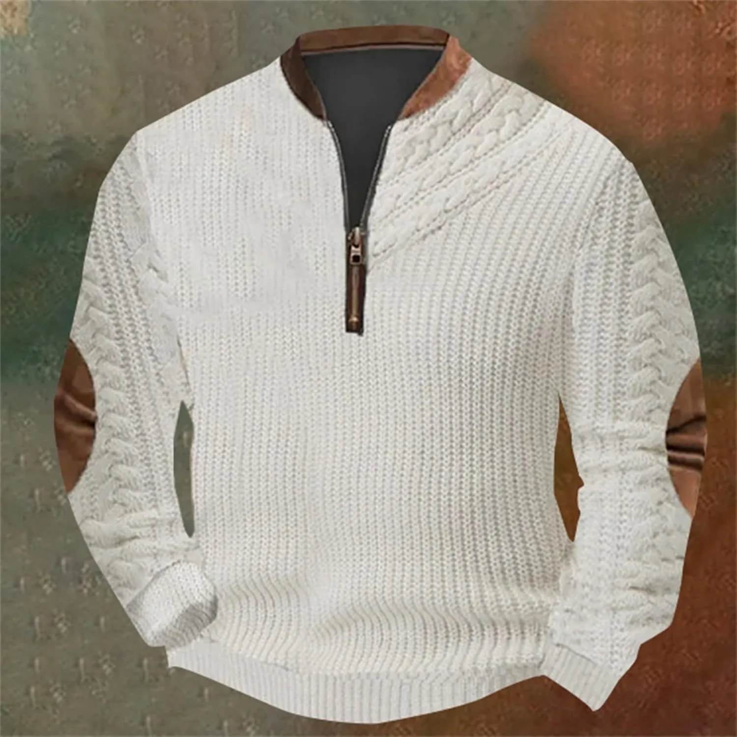 Men's Crewneck Sweatshirts Men's Casual Fashion Loose 3D Printed Zipper Long Casual V Neck Slim Fit Pullover T-Shirt