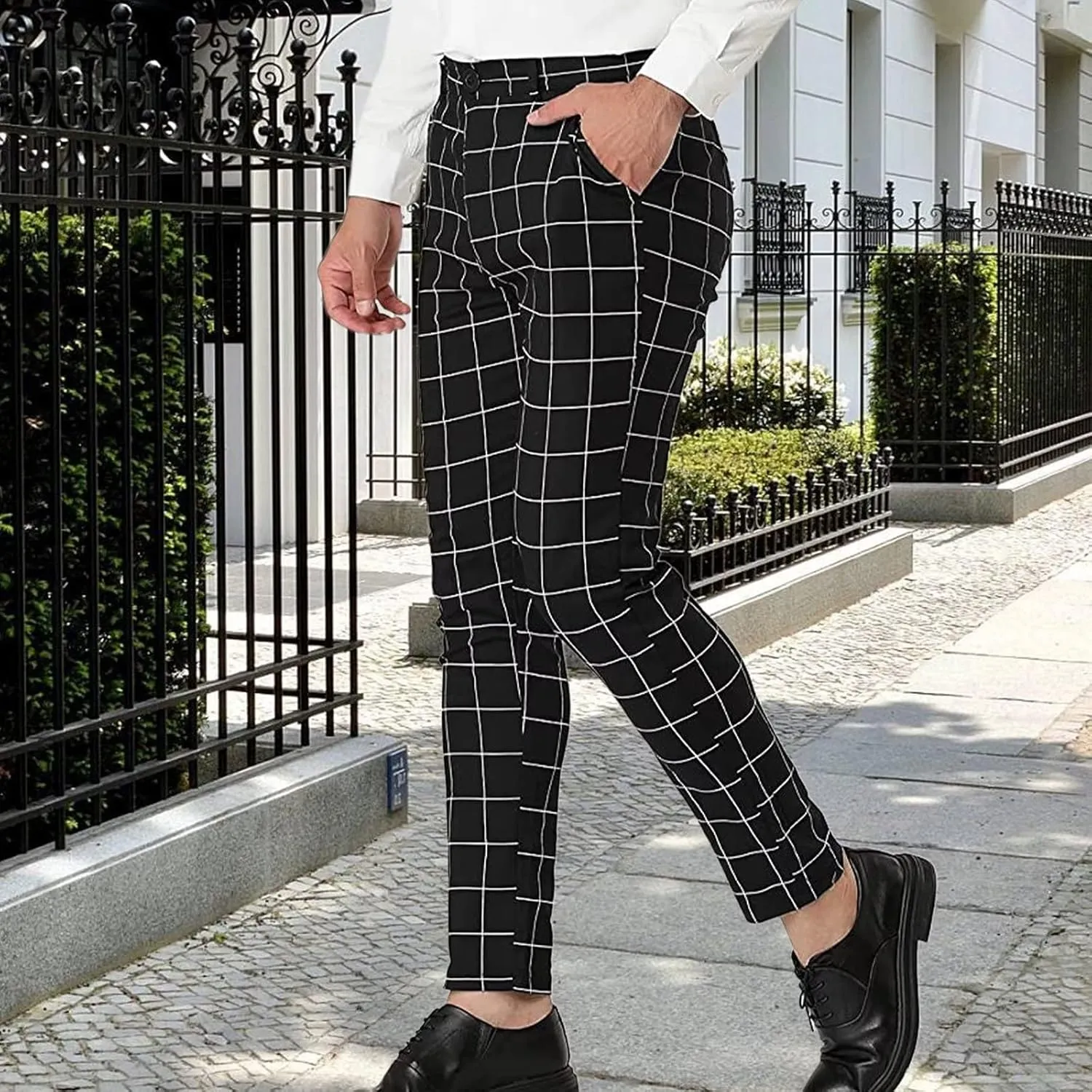 Men's Dress Pants Plaid Skinny Slim Fit Dress Pants Stretch Regular Fit Business Casual Fashion Golf Pencil Chinos Pants