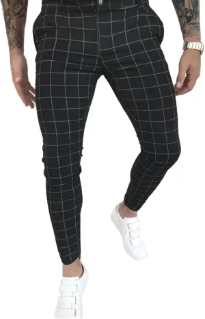 Men's Dress Pants Plaid Skinny Slim Fit Dress Pants Stretch Regular Fit Business Casual Fashion Golf Pencil Chinos Pants