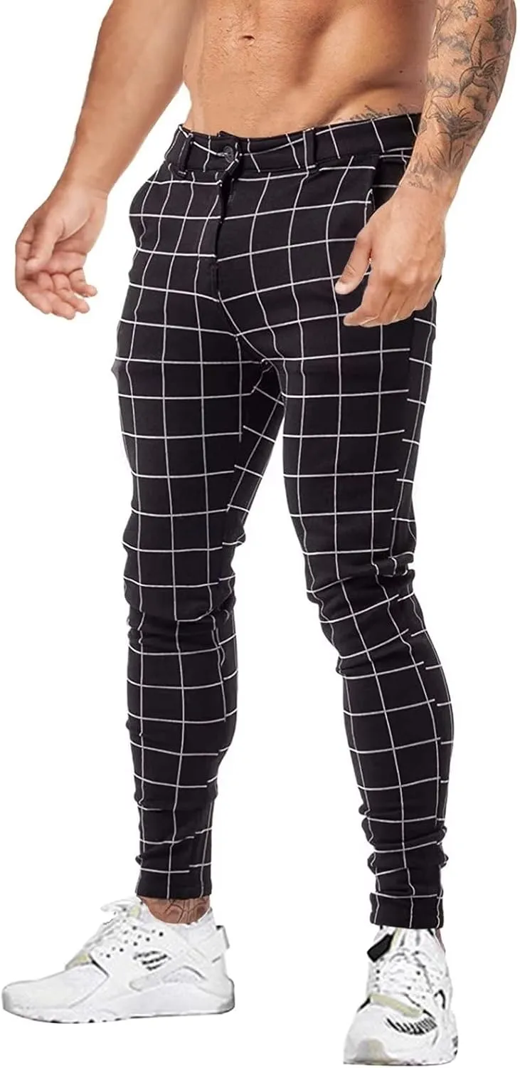 Men's Dress Pants Plaid Skinny Slim Fit Dress Pants Stretch Regular Fit Business Casual Fashion Golf Pencil Chinos Pants