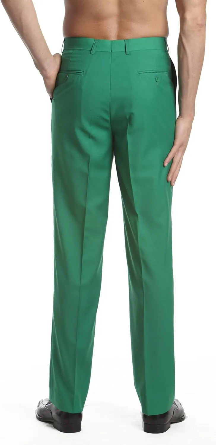 Men's Dress Pants Trousers Flat Front Slacks Solid EMERALD GREEN Color