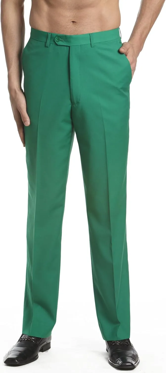 Men's Dress Pants Trousers Flat Front Slacks Solid EMERALD GREEN Color