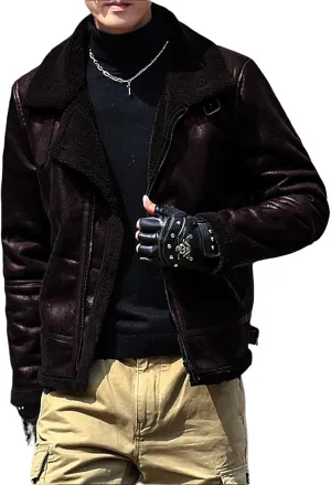 Men's Faux Leather Bomber Jacket Fleece Lined Motorcycle Jacket Waterproof Windproof Suede Moto Vintage Jackets Men
