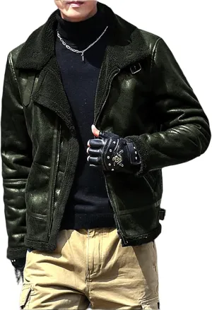 Men's Faux Leather Bomber Jacket Fleece Lined Motorcycle Jacket Waterproof Windproof Suede Moto Vintage Jackets Men
