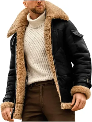 Men's Faux Leather Jacket Suede Fleece Lined Coat Lapel Motorcycle Trucker Outerwear 2024 Winter Warm Outfits