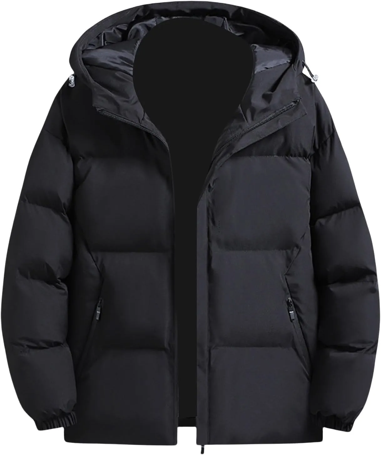 Men's Hooded Winter Coat Casual Thicken Cotton Warm Hooded Puffer Jacket Quilted Zipper Padded Down Coats with Pocket