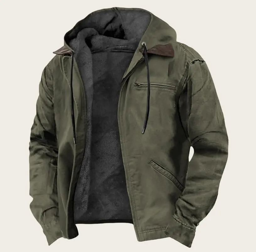 Men's Jacket Padded Velvet Cotton Hoodie Zip Up Long Sleeve Coat Casual Fleece Sherpa Lined Outwear with Pocket