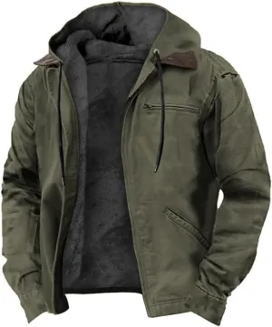 Men's Jacket Padded Velvet Cotton Hoodie Zip Up Long Sleeve Coat Casual Fleece Sherpa Lined Outwear with Pocket