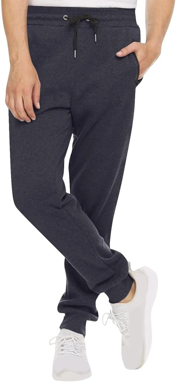 Mens Jogger Sweatpants Drawstring Lightweight Casual Slim Fit Pants Gym Athletic Workout Trousers with Zipper Pockets