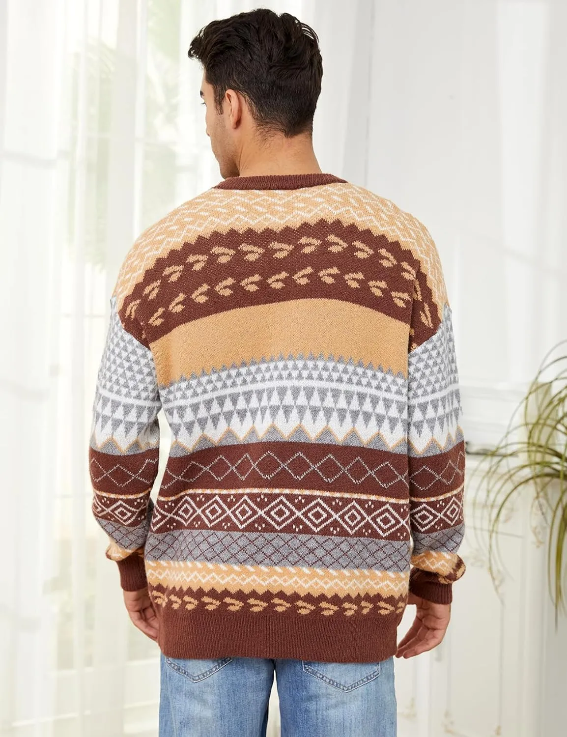 Mens Knit Sweater Grandpa Vintage Knitted Sweaters Oversized Striped Spring Pullover Casual Long Sleeve Pullovers