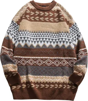 Mens Knit Sweater Grandpa Vintage Knitted Sweaters Oversized Striped Spring Pullover Casual Long Sleeve Pullovers
