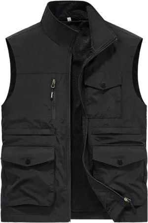 Mens Lightweight Vest Jackets Zip Up Solid Color Vest for Journalist Photographer Loose Fit Comfy Outdoor Jackets