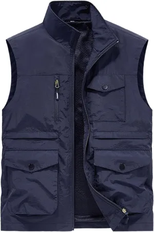 Mens Lightweight Vest Jackets Zip Up Solid Color Vest for Journalist Photographer Loose Fit Comfy Outdoor Jackets